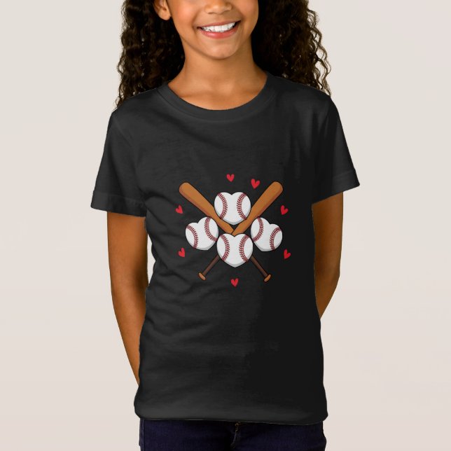 T-Shirt Illustration des coeurs et chauves-souris de baseb (Devant)