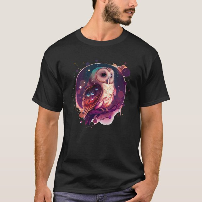 T-shirt Illustration des éléments célestes du petit hibou  (Devant)