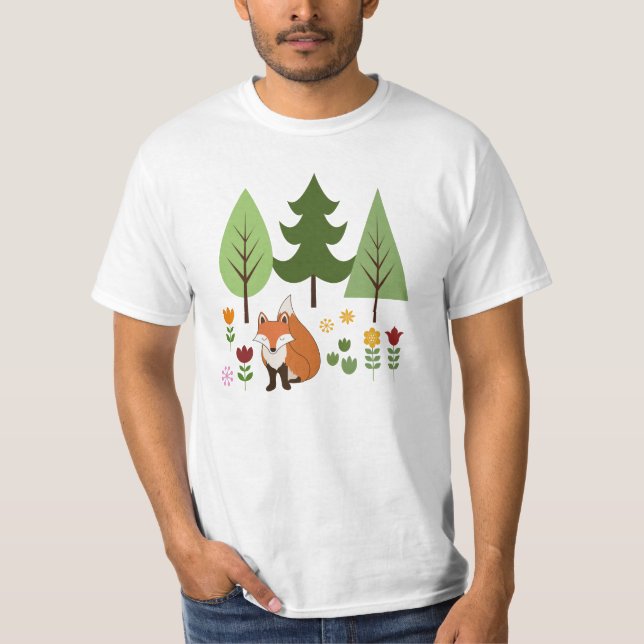 T-shirt Illustration des fleurs de renards de style scandi (Devant)