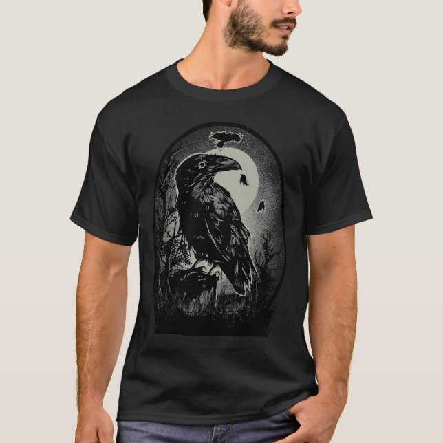 T-shirt Illustration des oiseaux du corbeau de nuit éffray (Devant)