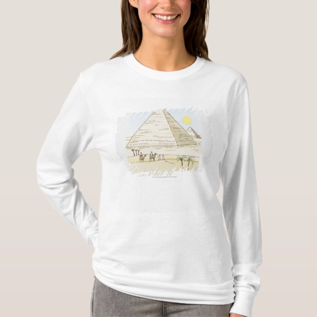 T-shirt Illustration des pyramides et des hommes avec des (Devant)
