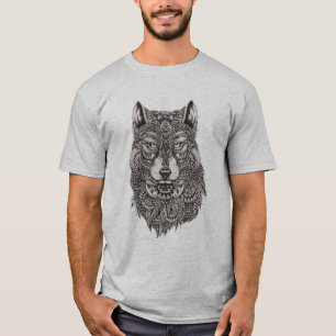 T-shirt Illustration détaillée de la tête de loup Abstrait