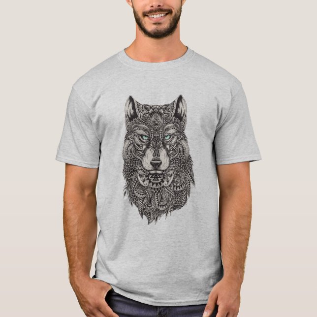 T-shirt Illustration détaillée de la tête de loup Abstrait (Devant)