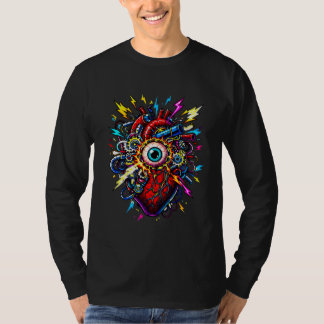 T-shirt Illustration d'explosion de cœur cybernétique – Mé