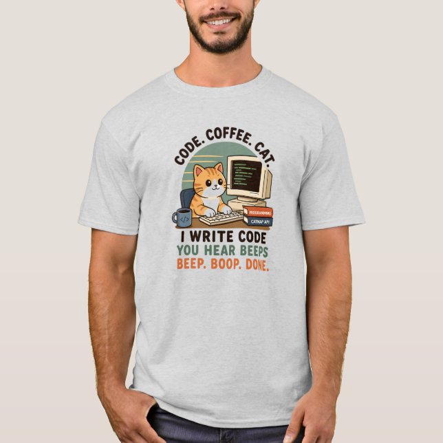 T-shirt Illustration d'humour de programmeur de chat de ca (Devant)