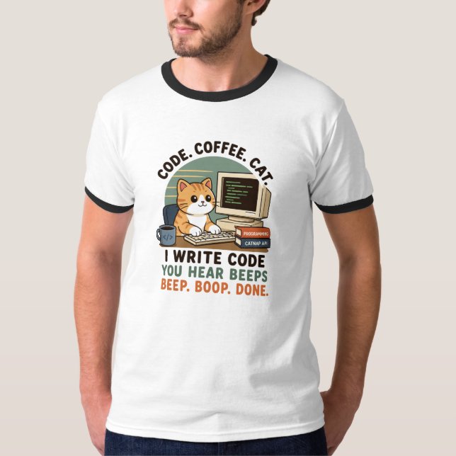 T-shirt Illustration d'humour de programmeur de chat de ca (Devant)