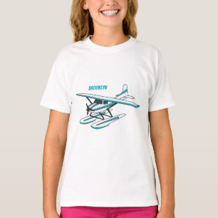 T-shirt Illustration d'hydravion bleu blanc