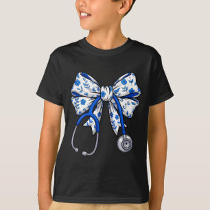 T-shirt Illustration d'infirmière à noeud coquette bleu fl