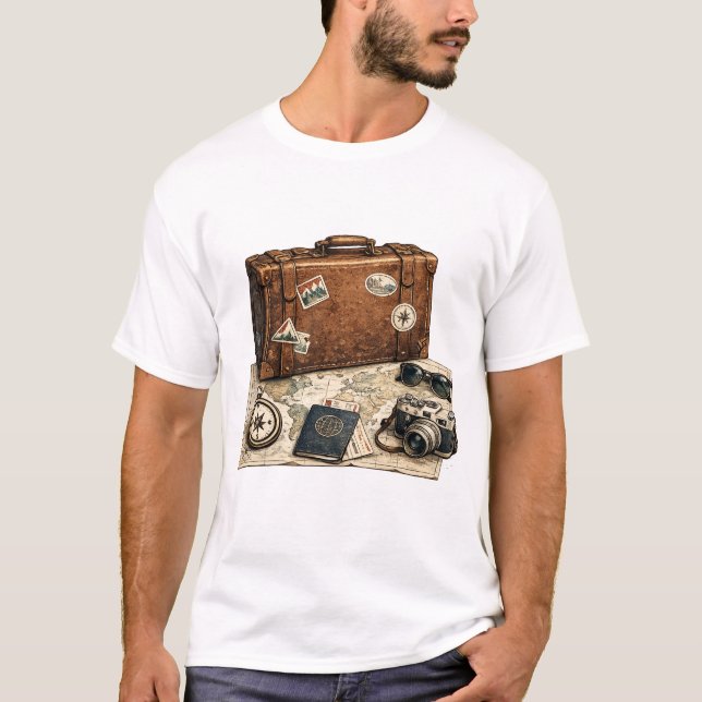 T-shirt Illustration d'objets essentiels de voyage vintage (Devant)