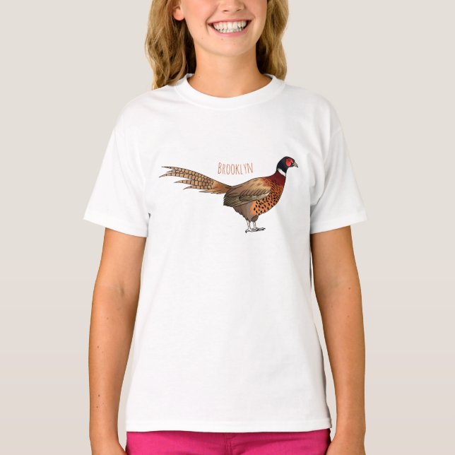T-shirt Illustration d'oiseau faisan à cou circulaire (Devant)