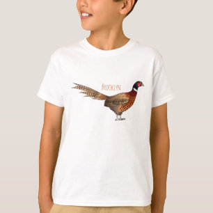 T-shirt Illustration d'oiseau faisan à cou circulaire