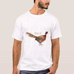 T-shirt Illustration d'oiseau faisan à cou circulaire