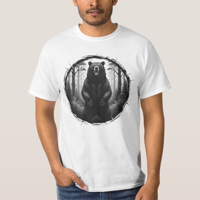T-shirt Illustration d'ours rugissant – Graphique de forêt (Devant)