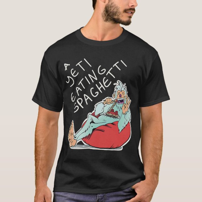T-shirt Illustration drôle d'un yéti mangeant des spaghett (Devant)