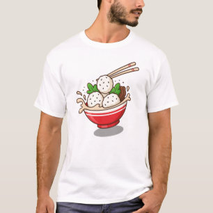 T-shirt Illustration du bol de Ramen mignon avec des boule