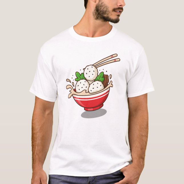 T-shirt Illustration du bol de Ramen mignon avec des boule (Devant)