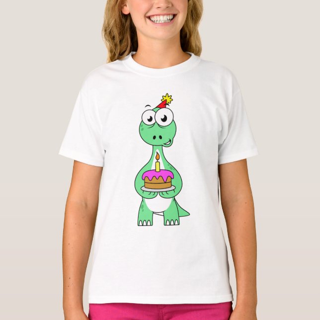 T-shirt Illustration Du Brontosaurus Avec Gâteau D'Anniver (Devant)