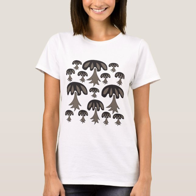 T-shirt Illustration du champignon Abstrait gris noir (Devant)