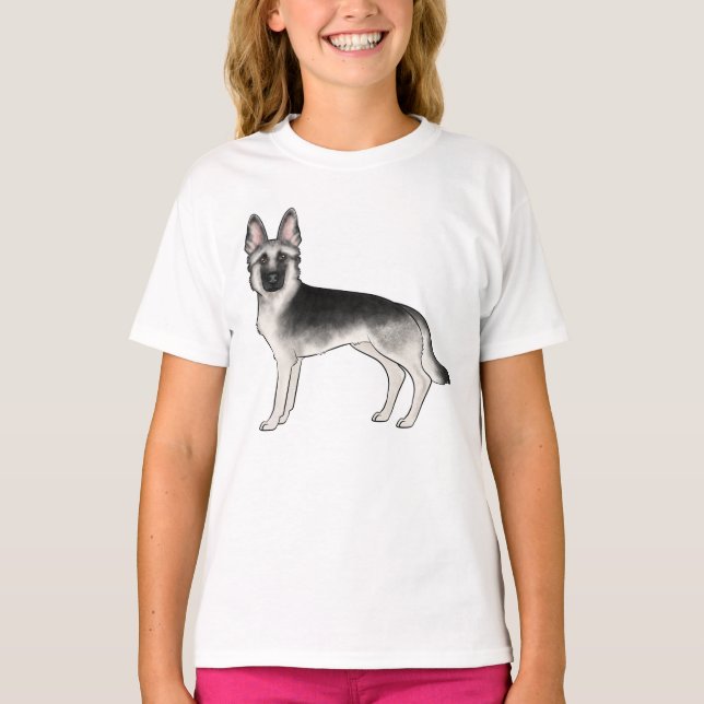 T-shirt Illustration du chien mignon berger allemand Silve (Devant)
