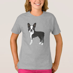 T-shirt Illustration du chien Terrier de Boston noir et bl