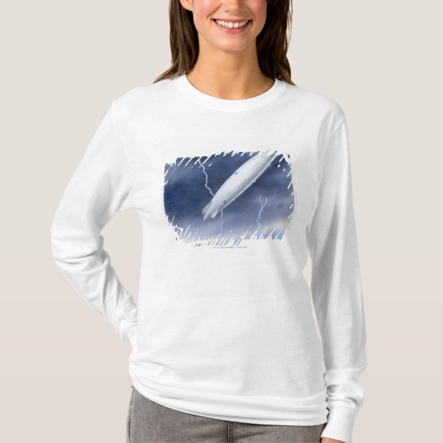 T-shirt Illustration du dirigeable heurté par la foudre (Devant)