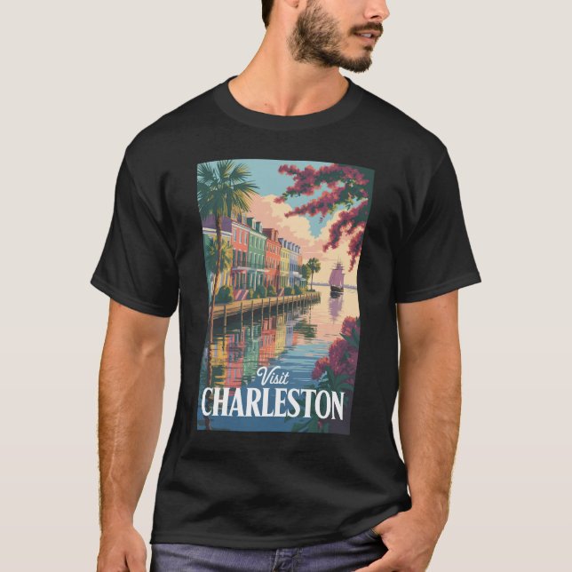 T-shirt Illustration du front de mer de Charleston en Caro (Devant)