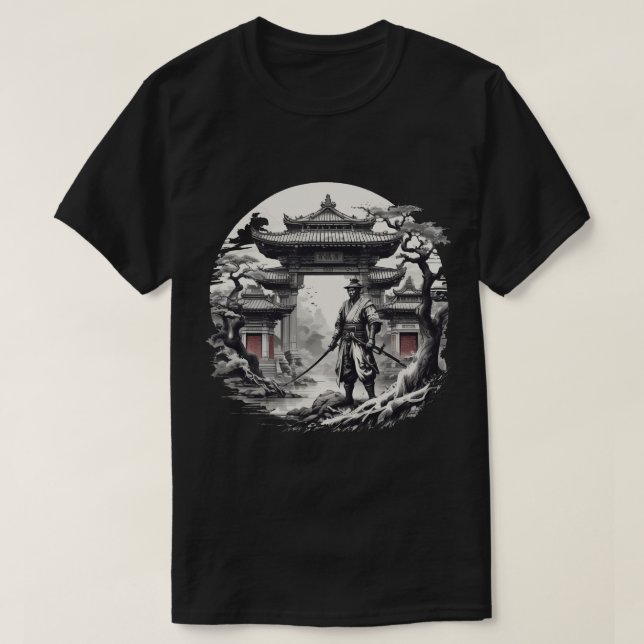T-shirt Illustration du guerrier monochrome Samurai (Design devant)
