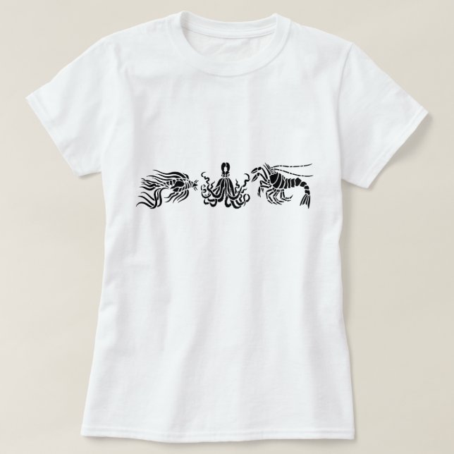 T-shirt Illustration du homard et du poisson de pieuvre no (Design devant)