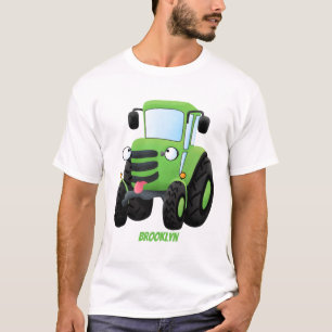 T-shirt Illustration du joli joyeux tracteur agricole vert