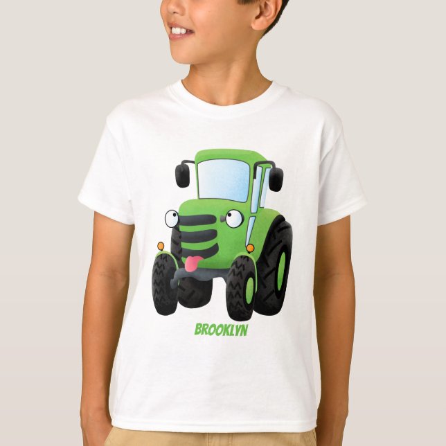 T-shirt Illustration du joli joyeux tracteur agricole vert (Devant)
