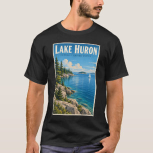 T-shirt Illustration du lac Huron Art de voyage vintage