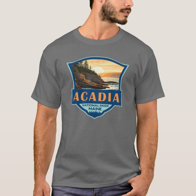 T-shirt Illustration du parc national Acadia Voyage Rétro  (Devant)