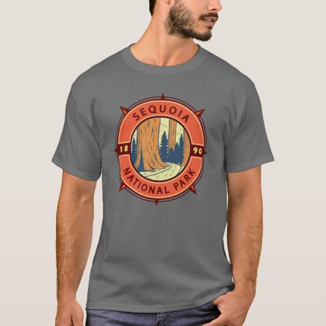 T-shirt Illustration du parc national Sequoia Compas rétro (Devant)