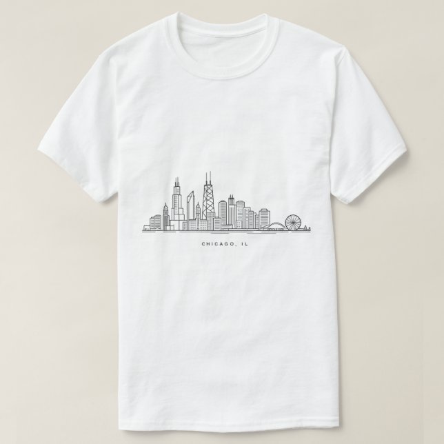 T-shirt Illustration du paysage urbain de Chicago IL (Design devant)