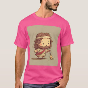 T-shirt Illustration Du Petit Jésus-Christ Avec Oiseau
