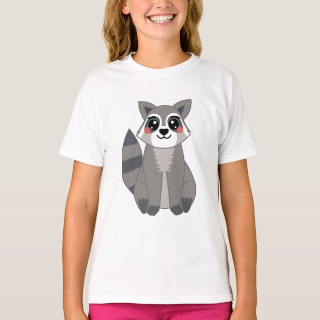 T-shirt Illustration du raton laveur Cute Kawaii (Devant)