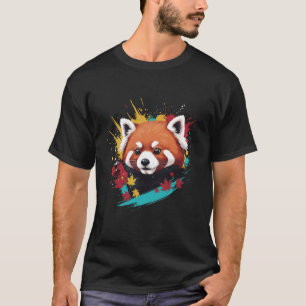 T-shirt Illustration du visage de Panda roux Feuilles d'au