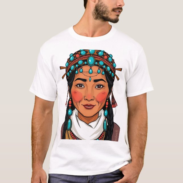 T-shirt Illustration du visage d'une femme tibétaine (Devant)