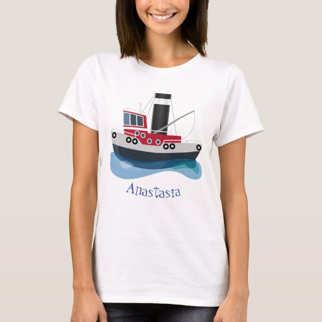T-shirt Illustration d'un bateau à chalutier mignon (Devant)