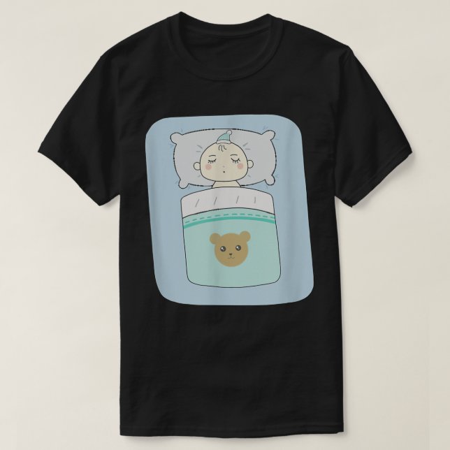 T-shirt illustration d'un bébé endormi et d'un ours  (Design devant)