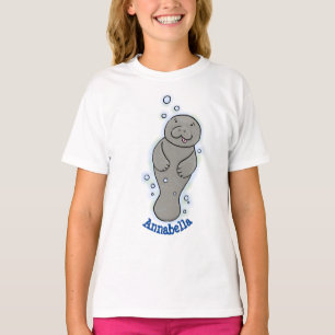 T-shirt Illustration d'un bébé lamantin mignon avec des bu
