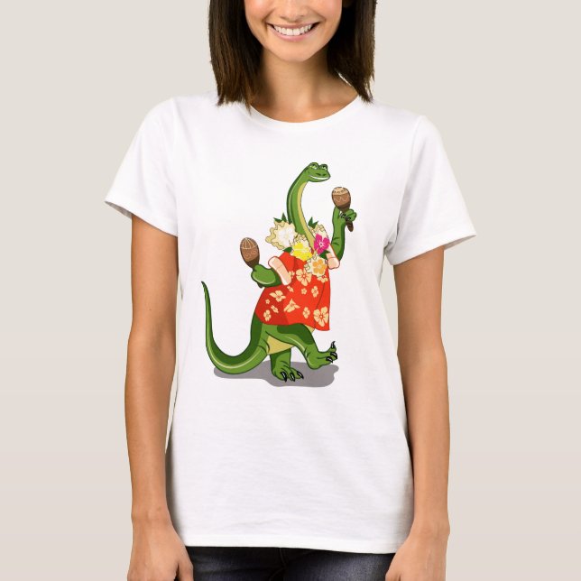 T-shirt Illustration D'Un Brontosaurus Jouant À Maracas. (Devant)