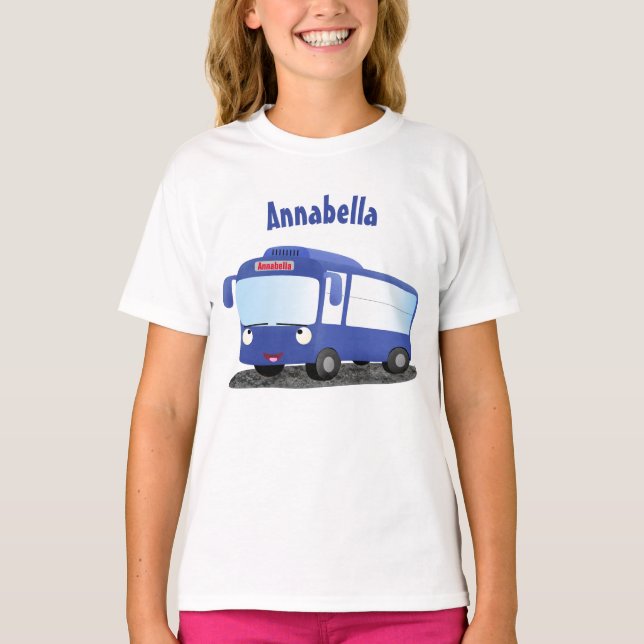 T-shirt Illustration d'un bus moderne bleu mignon (Devant)