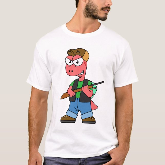 T-shirt Illustration D'Un Chasseur De Spinosaure Avec Arme (Devant)