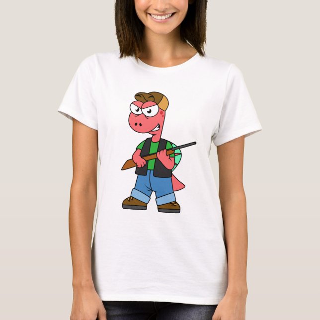 T-shirt Illustration D'Un Chasseur De Spinosaure Avec Arme (Devant)