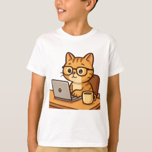 T-shirt Illustration d'un chat intelligent travaillant dep