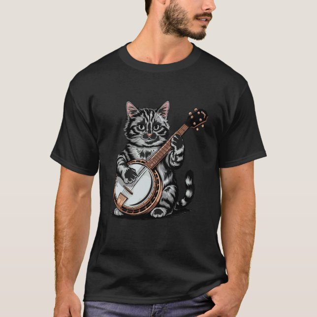 T-shirt Illustration d'un chat jouant du banjo (Devant)