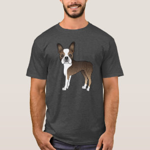 T-shirt Illustration d'un chien Boston Terrier bringé et b