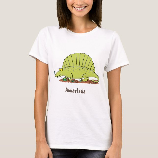 T-shirt Illustration d'un dimétrodon vert mignon (Devant)