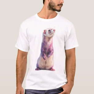 T-shirt Illustration d'un furet à fourrure rose vibrant po